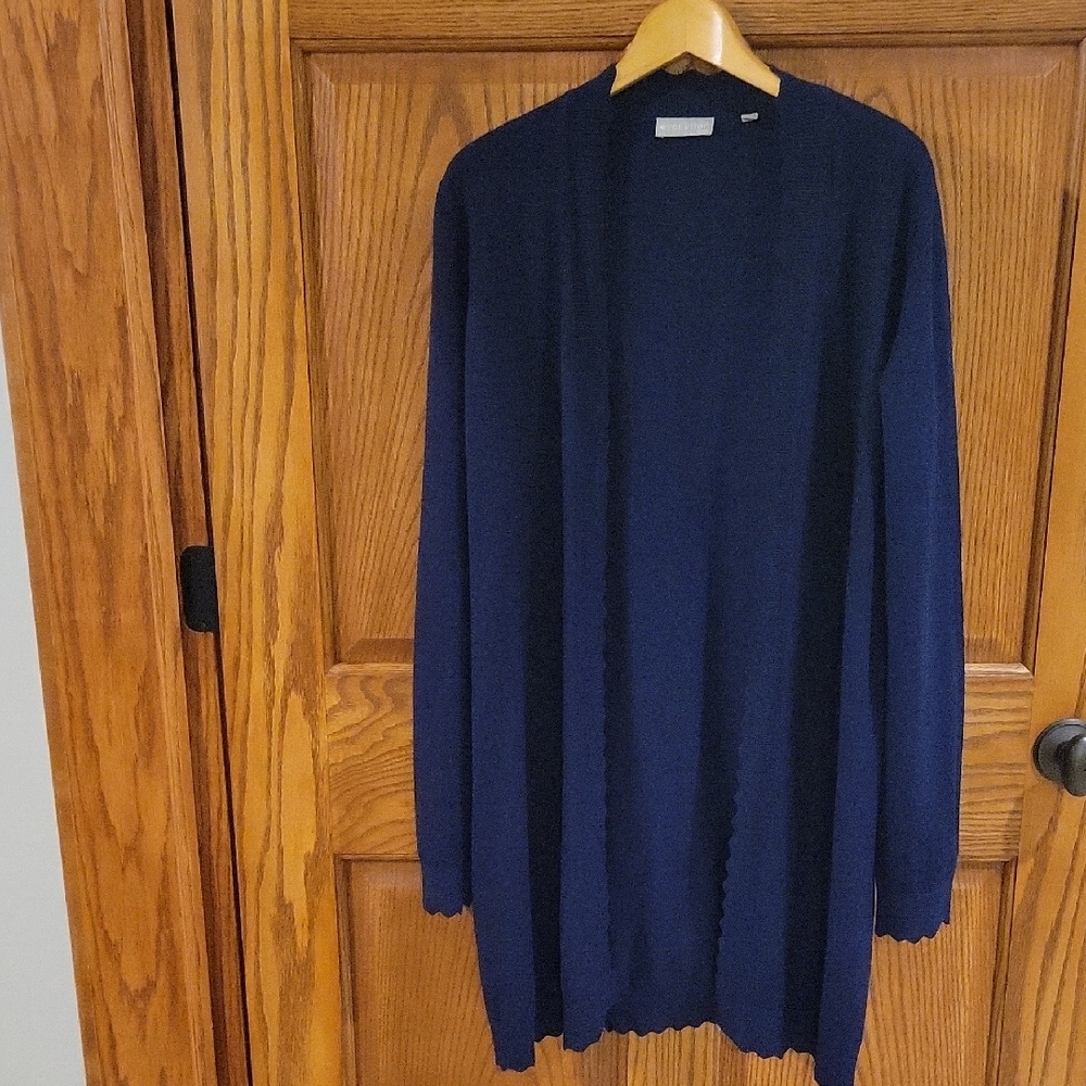Women's  Evolution Long Navy Blue Cardigan In Size Large